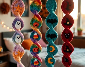 Crochet Halloween Spiral Pattern PDF, Ghost Pumpkin Bat Decor, Amigurumi Hanging Mobile, Witchy Spiral Ornament, DIY Crochet