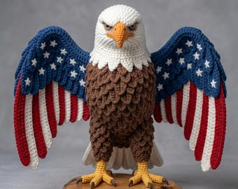 Patriotic Eagle Amigurumi Crochet Pattern | USA Flag Bald Eagle Plush Toy PDF | 4th of July Independence Day Decor