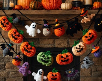 Crochet Halloween Spiral Pattern PDF, Ghost Pumpkin Bat Decor, Amigurumi Hanging Mobile, Witchy Spiral Ornament, DIY Crochet Pattern
