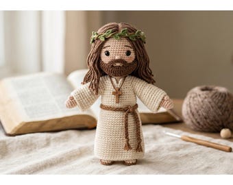 Crochet Jesus Doll with Lamb Handmade Christian Amigurumi Plush, Baptism Gift, First Communion Gift, Religious Home Decor Faith Inspired Toy