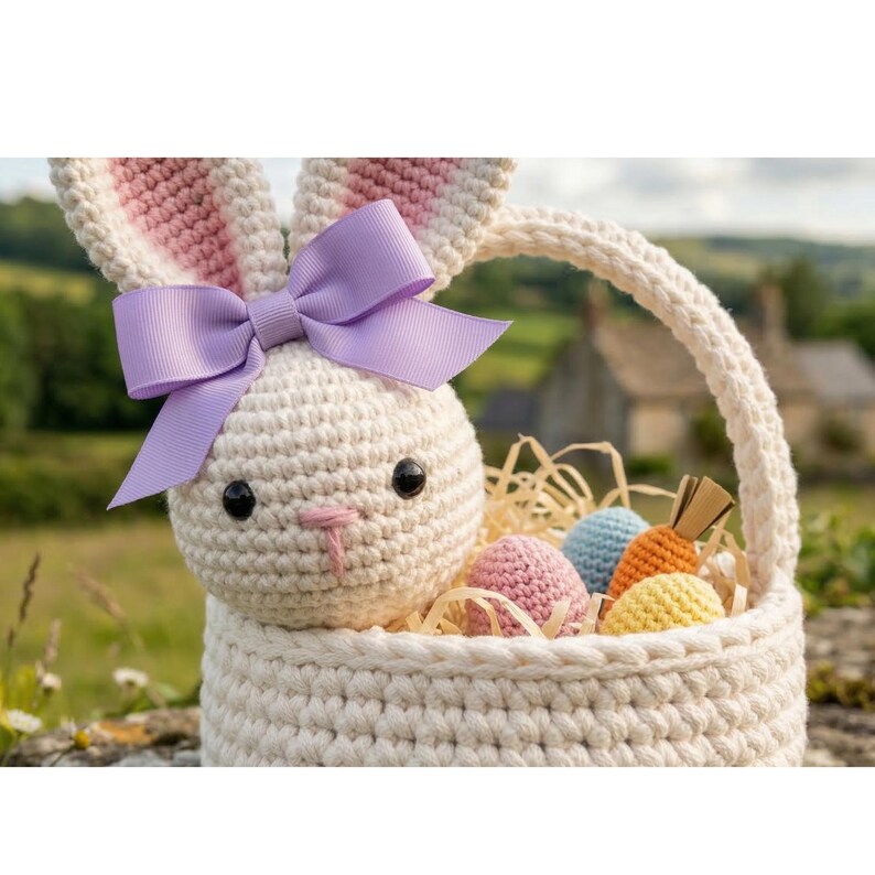 Crochet Easter Bunny Basket Pattern PDF | Amigurumi Bunny Egg Holder ...
