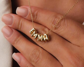 Personalized Bubble Letter Necklace, Stainless Steel Initial Charm