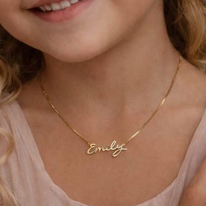 Personalized Kids Name Necklace, Gold or Silver, Custom Script Pendant