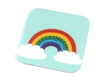 Faux Tin Rainbow Charm Pendant Handmade 25mm 1" Square MSQ4-3