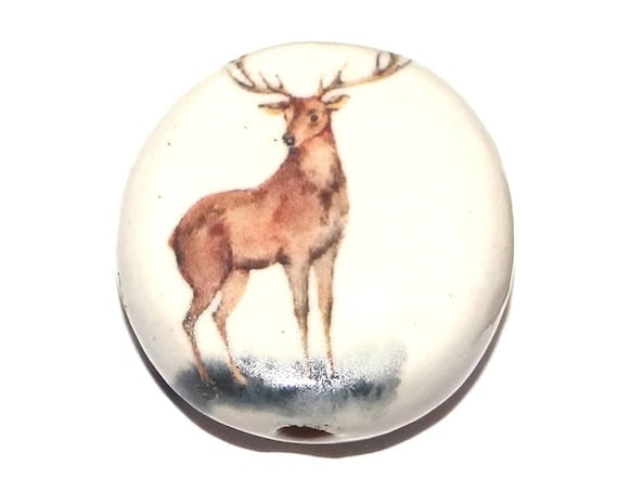 Large Ceramic Stag Focal Bead Handmade Pottery Beads 30mm 1.2" CFB4-2