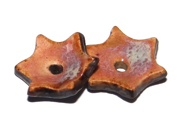 Ceramic Bloom Earring Charms Pair Beads Handmade Rustic 18mm/0.7" CC2-1