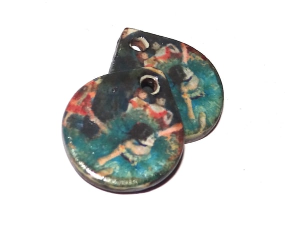 Ceramic Degas Earring Charms Pair Beads Handmade Rustic 20mm/0.8" CC1-1