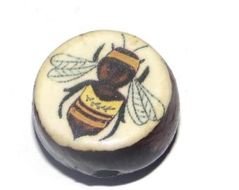 Ceramic Queen Bee Focal Bead Handmade Pottery Beads 16mm PP10-4