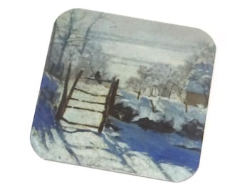 Metal Monet Magpie Snow Charm Pendant Handmade 25mm 1" Square MM4-3