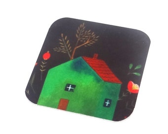 Faux Tin Cabin House Charm Pendant Handmade 25mm 1" Square MSQ4-3