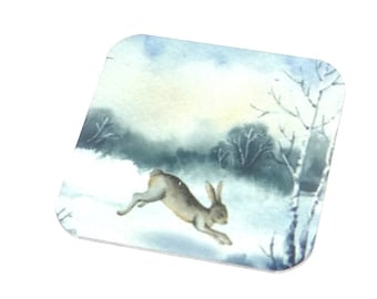 Faux Tin Hare Winter Snow Scene Charm Pendant Handmade 25mm 1" Square MSQ4-1