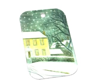 Faux Tin Winter House Scene Snow Earring Charms Handmade 32mm 1.25" MM5-1