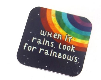 Faux Tin Rainbow Quote Charm Pendant Handmade Sqaure 1" MM4-4