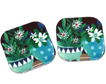 Faux Tin Potted Plants Earring Charms Handmade 16mm Pair 5/8"  MM1-1