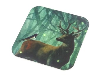 Faux Tin Stag Charm Pendant Handmade Wildlife Animal Bird 25mm 1" Square MM4-1