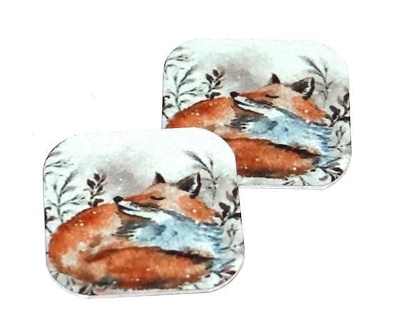 Faux Tin Fox Earring Charms Handmade 16mm Pair MC2-2