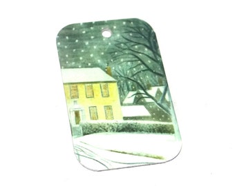 Faux Tin Winter House Scene Snow Earring Charms Handmade 32mm 1.25" MSR5-1