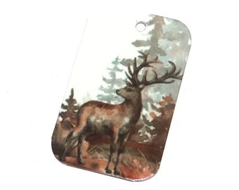 Metal Stag Pendant Handmade Forest Scene Sepia MM6-1