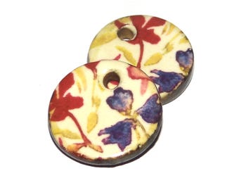 Ceramic Floral Patterned Charms Earring Bead Pair 15mm PP1-1