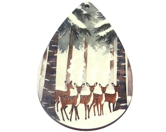 Wooden Christmas Tree Decoration Deer Pendant Handmade 65mm MM1-2