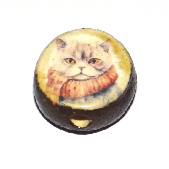 Ceramic Cat Focal Bead Handmade Pottery Beads 24mm PP2-1