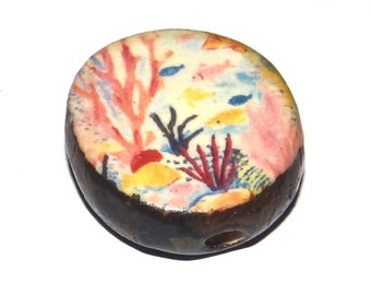 Ceramic Ocean Coral Focal Bead Handmade Pottery Beads 20mm PP3-4