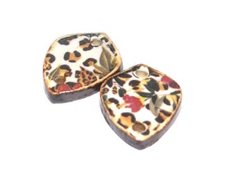 Ceramic Flower Charms Beads Pair Porcelain 22x15mm CC4-3