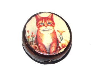 Ceramic Cat Focal Bead Handmade Pottery Beads 17-18mm BB7-1
