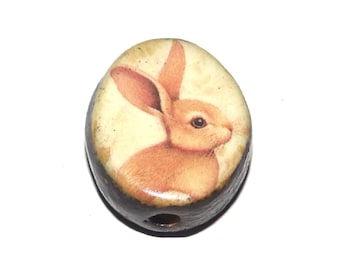 Ceramic Rabbit Focal Bead Handmade Pottery Beads 18mm PP7-3