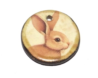 Ceramic Rabbit Pendant Handmade Focal Porcelain 26mm CC7-1