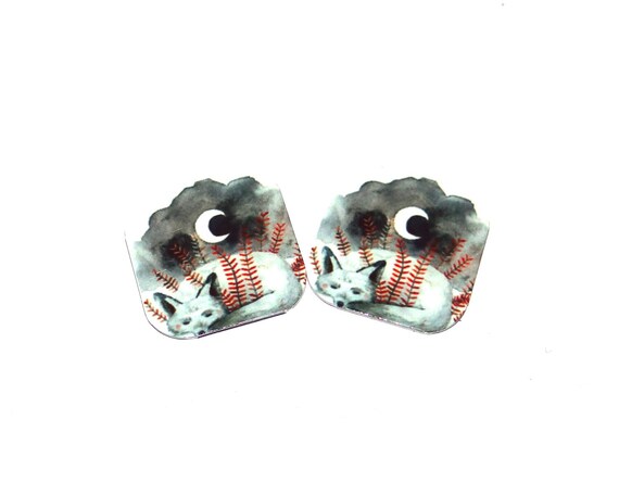 Metal Arctic Fox Earring Charms Handmade 16mm Pair 5/8" MC2-3