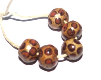 Ceramic Copper Spotty Speckled Bead Set Handmade 13mm