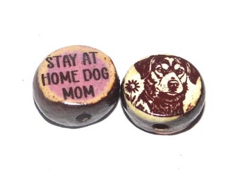 1 Ceramic Dog Double Sided Quote Bead Porcelain Handmade 13mm BB5-2