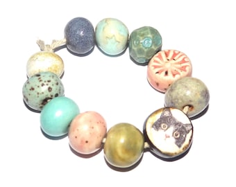 Ceramic Bead Set Handmade Porcelain 8-15mm