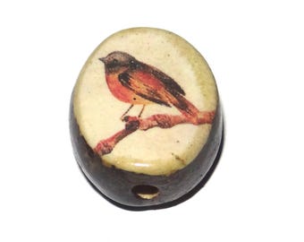 Ceramic Bird Focal Bead Handmade Pottery Beads 17mm BB3-3