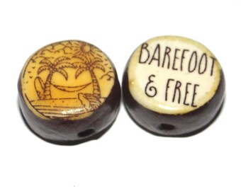 1 Ceramic Beach Double Sided Quote Bead Porcelain Handmade 15mm BB4-1
