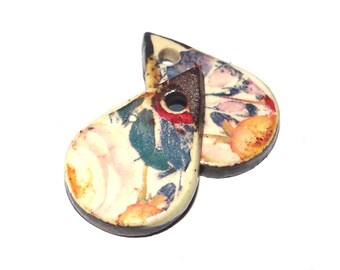 Ceramic Flower Charms Beads Pair Porcelain 20mm CC2-1