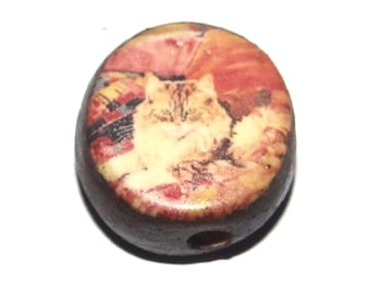 Ceramic Cat Focal Bead Handmade Pottery Beads 17mm PP7-3