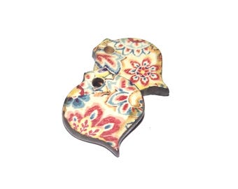 Ceramic Floral Paisey Charms Beads Pair Porcelain 18mm CC9-1