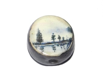 Ceramic Forest Focal Bead Handmade Pottery Beads 18mm CC6-2