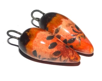 Ceramic Spike Charms Floral Patterned Earring Bead Pair 26mm CC3-2
