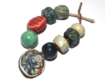 Ceramic Bead Set Handmade Porcelain 8-15mm