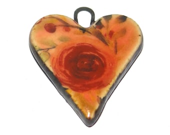 Ceramic Heart Pendant Handmade Focal Porcelain 27mm PP9-3