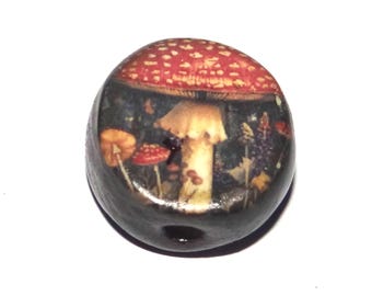 Ceramic Mushroom Focal Bead Handmade Pottery Beads 17mm PP6-2