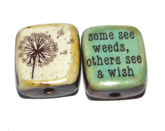 1 Ceramic Wish Bead Double Sided Quote Beads Porcelain Handmade  20mm PP8-2