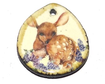 Ceramic Deer Pendant Handmade Focal Porcelain 30mm CC5-4