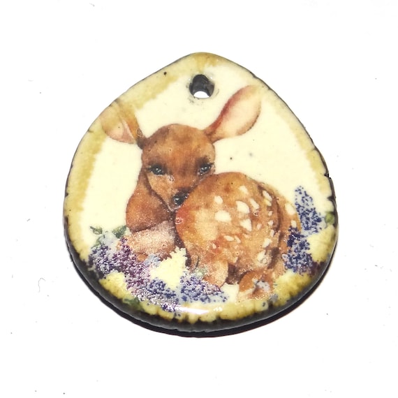 Ceramic Deer Pendant Handmade Focal Porcelain 35mm CC5-4