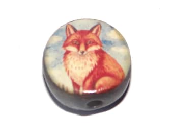Ceramic Fox Focal Bead Handmade Pottery Beads 16mm PP4-1