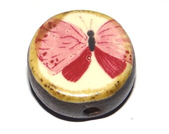 Ceramic Butterfly Focal Bead Handmade Pottery Beads 20mm PP10-3