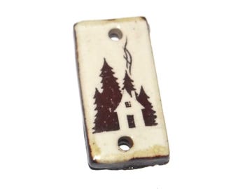 Ceramic Cabin Woods Pendant Handmade Focal Porcelain 28mm CC7-1